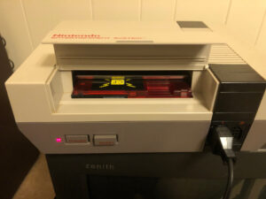 NES (Nintendo Entertainment System) console powered on with PowerPak